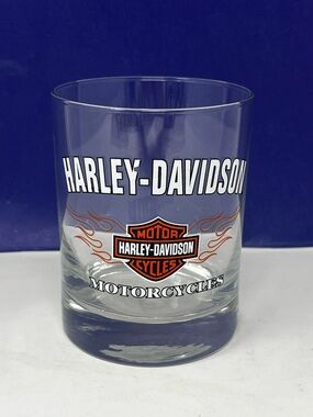 Harley-Davidson Clear Rocks Glass with White and Orange Logo